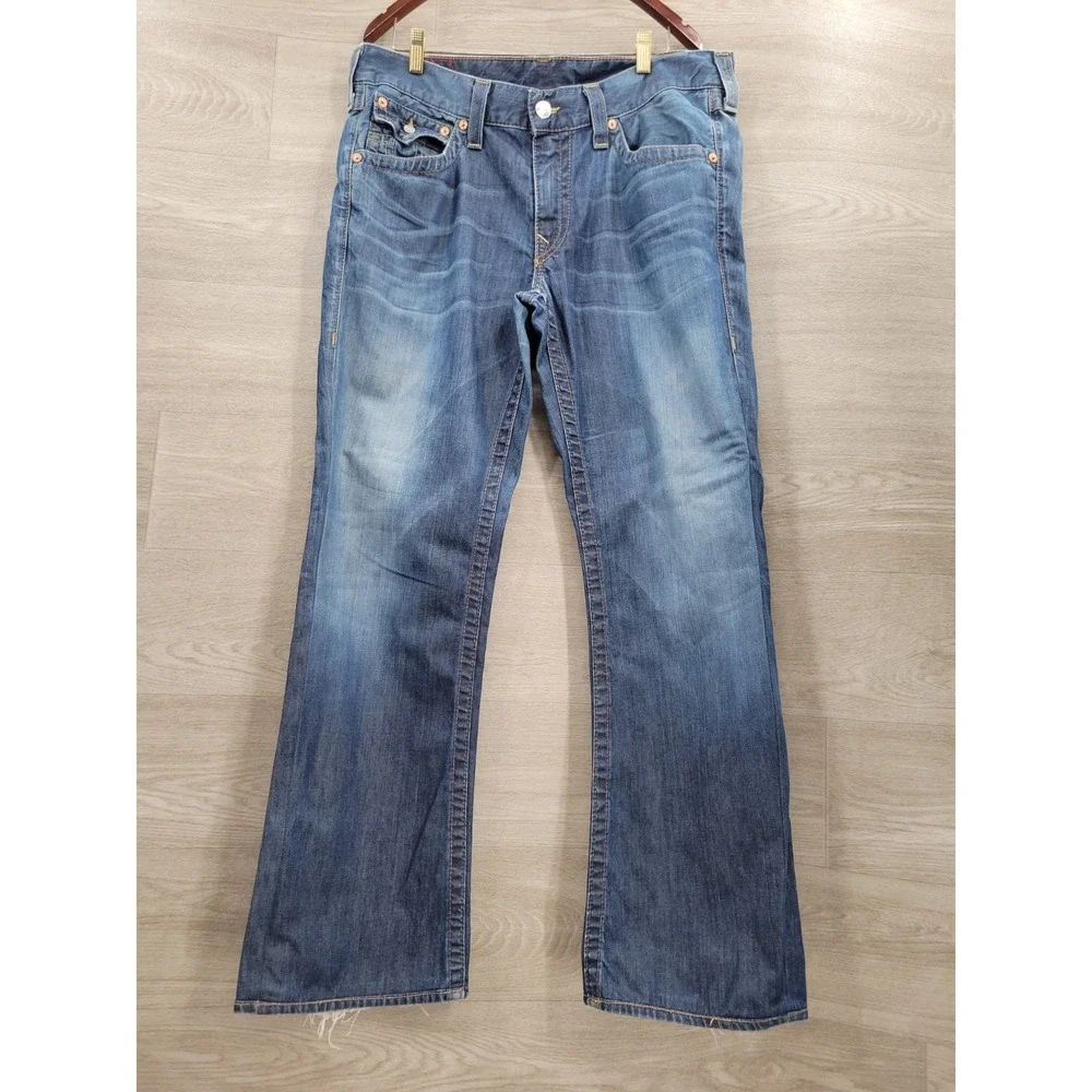 True Religion Billy Super T Jeans Men's 36 Blue Distressed Made USA Bootcut Y2K